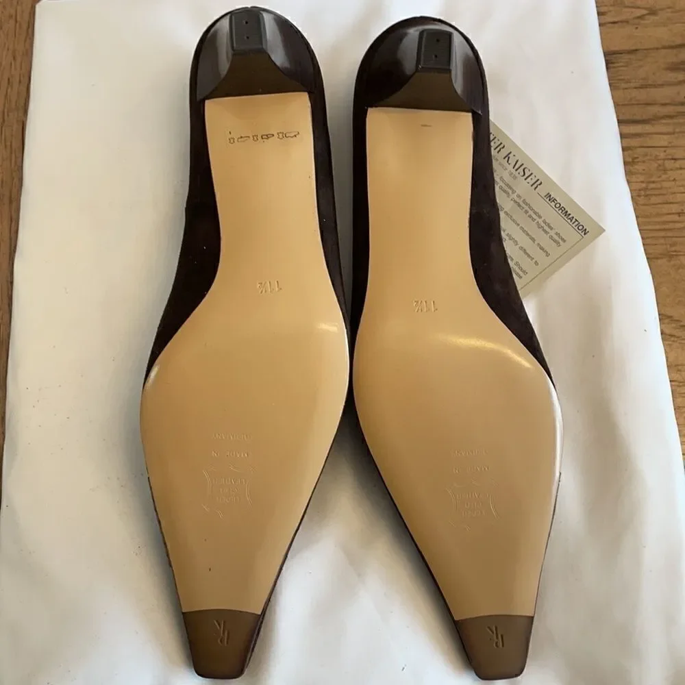 PETER KAISER BROWN SUEDE PATENT SHOES.  NEW